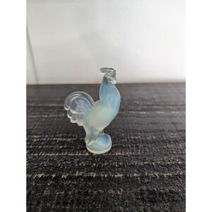 Sabino Glass France Opalescent Rooster Figurine - Signed 1930s Art Deco 3.5"